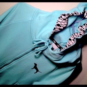 PINK VS ALL-OVER-LOGO STRIPED FUNNEL NECK Fullzip